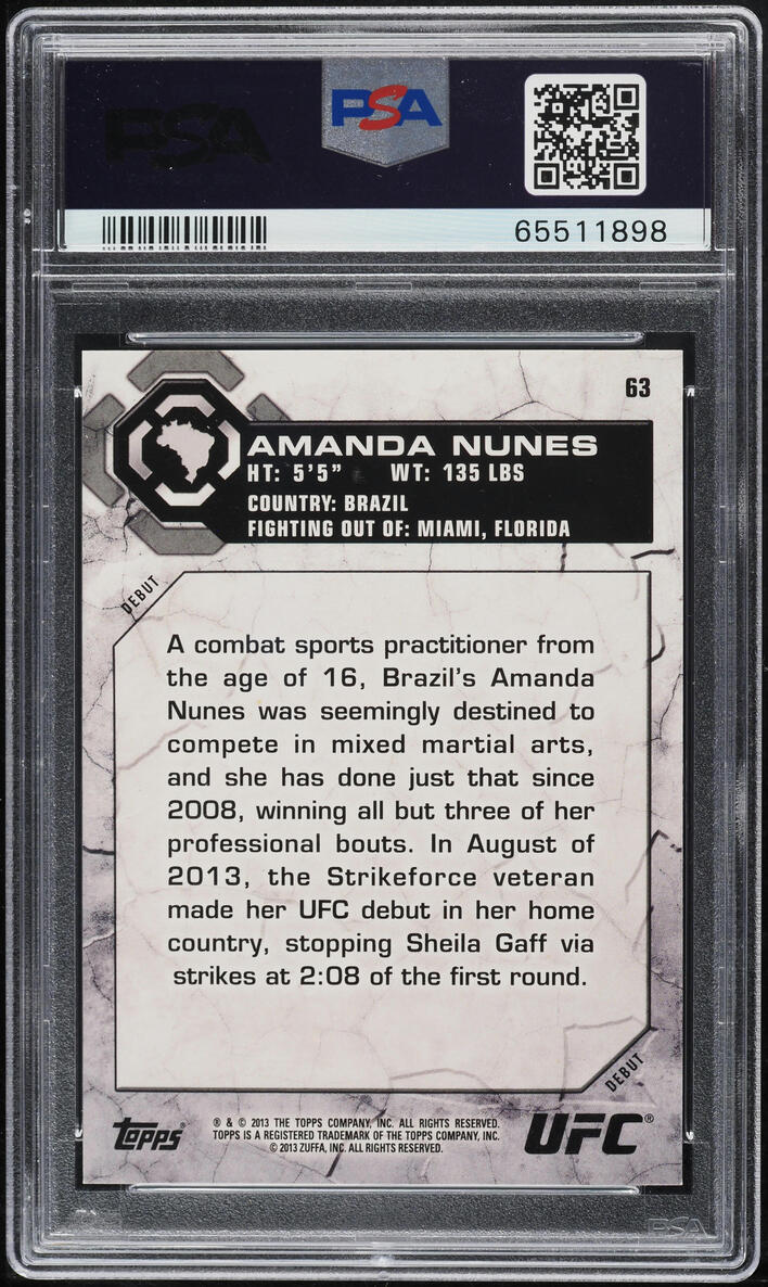 2013 Topps UFC Bloodlines Black Amanda Nunes ROOKIE /25 #63 PSA 9 MINT