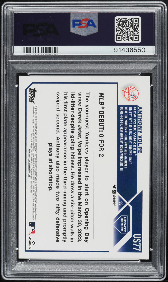 2023 Topps Update Anthony Volpe ROOKIE #US77 PSA 10 GEM MINT