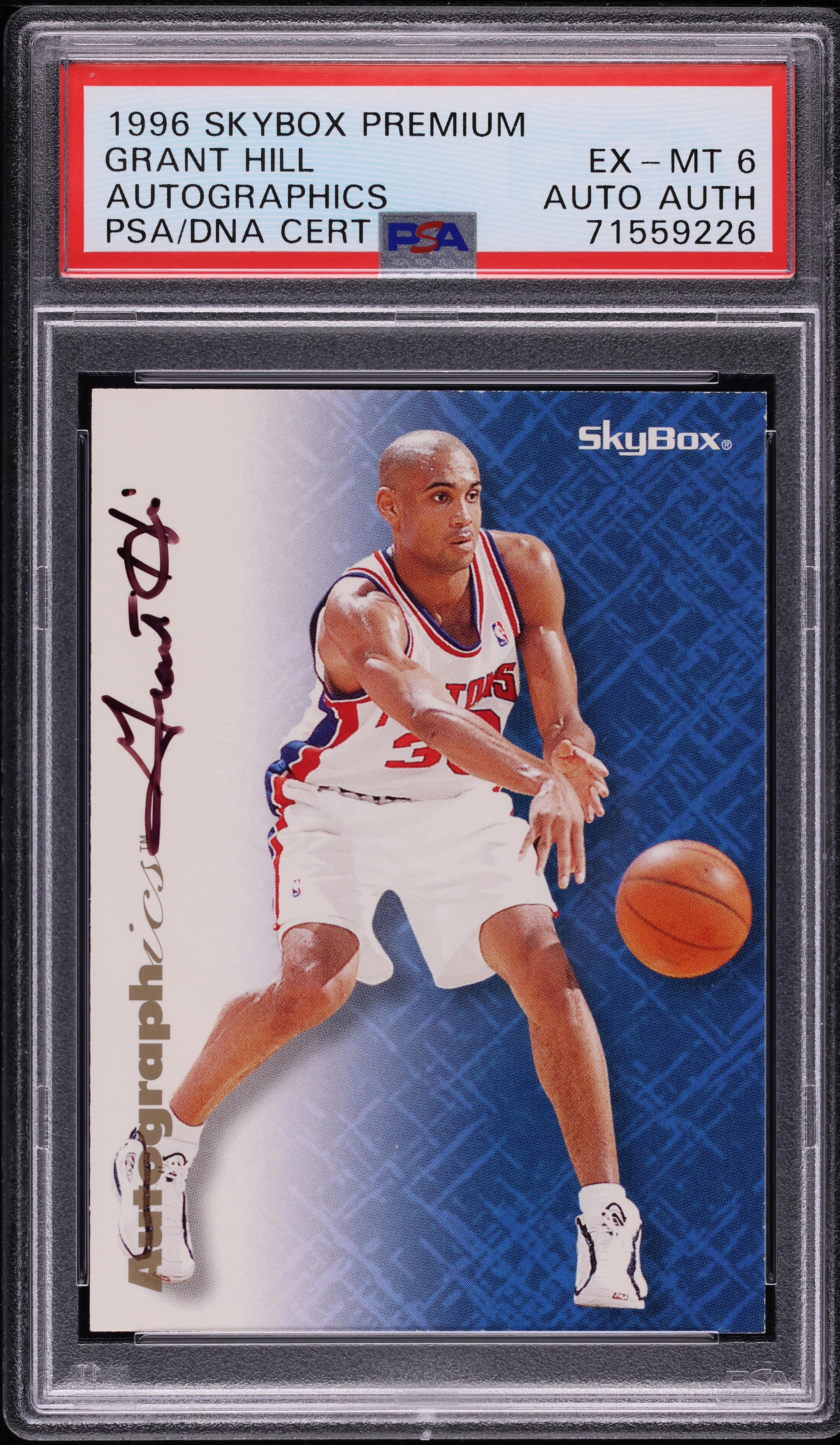 1996 Skybox Premium Autographics Grant Hill AUTO PSA 6 EXMT on 