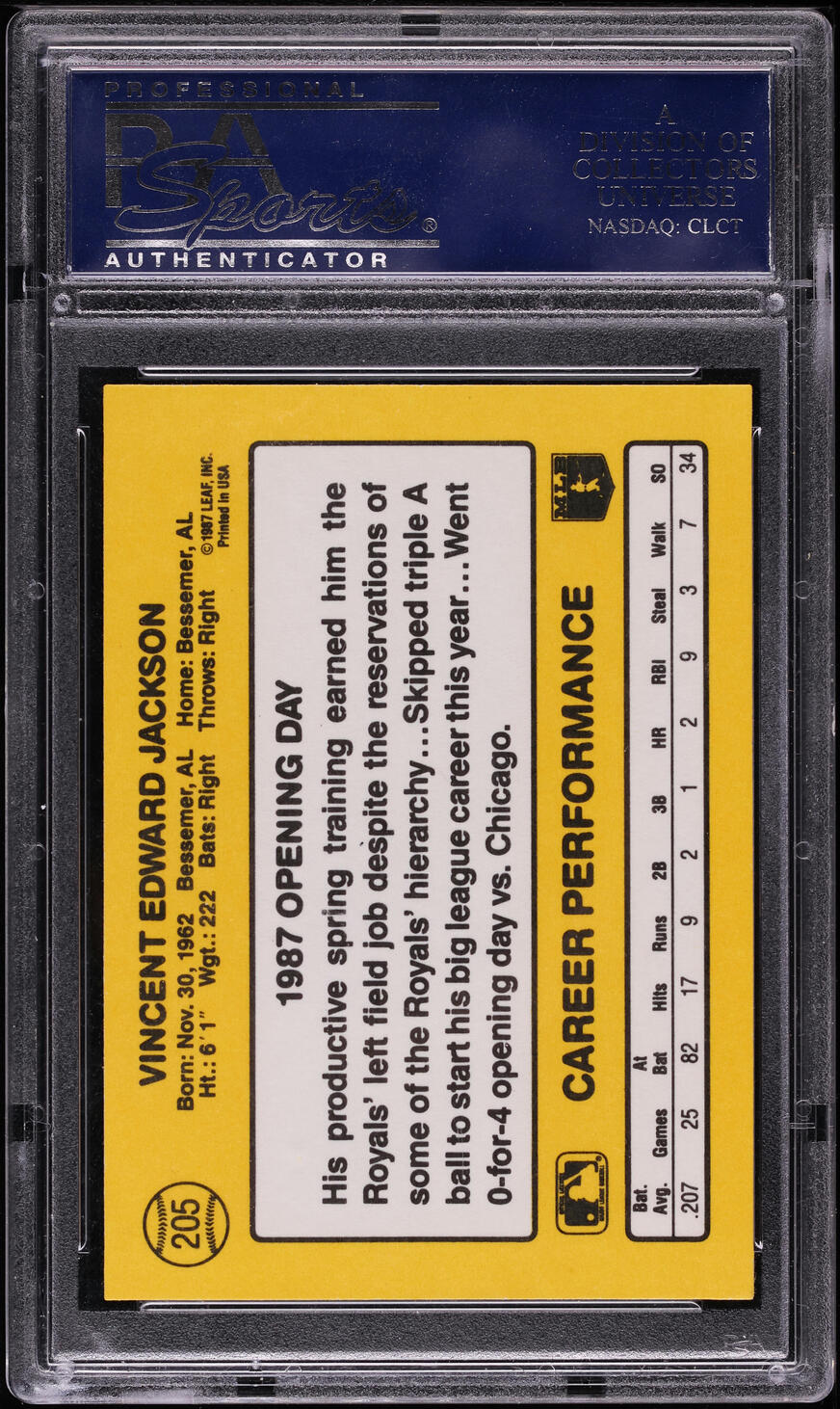 1987 Donruss Opening Day Bo Jackson ROOKIE #205 PSA 9 MINT