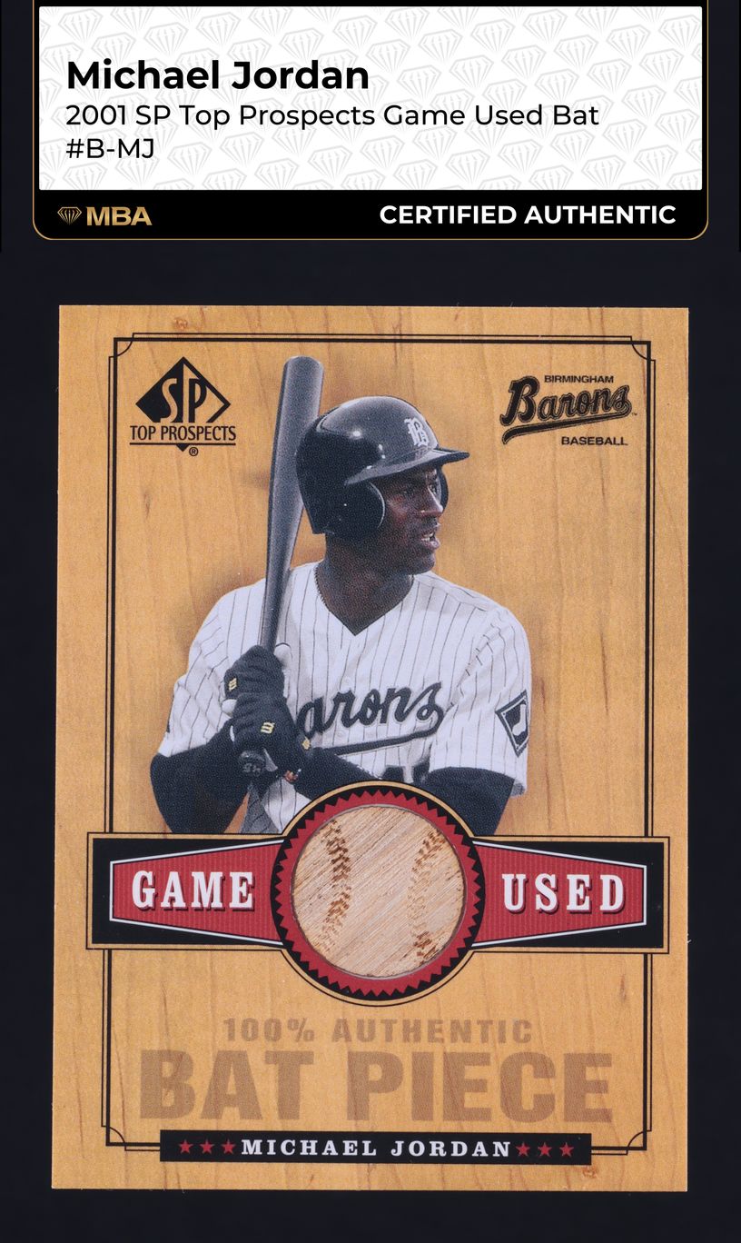2001 SP Top Prospects Game Used Bat Michael Jordan PATCH #B-MJ MBA AUTH