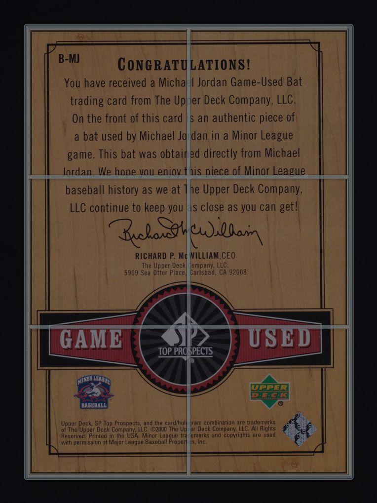 2001 SP Top Prospects Game Used Bat Michael Jordan PATCH #B-MJ MBA AUTH