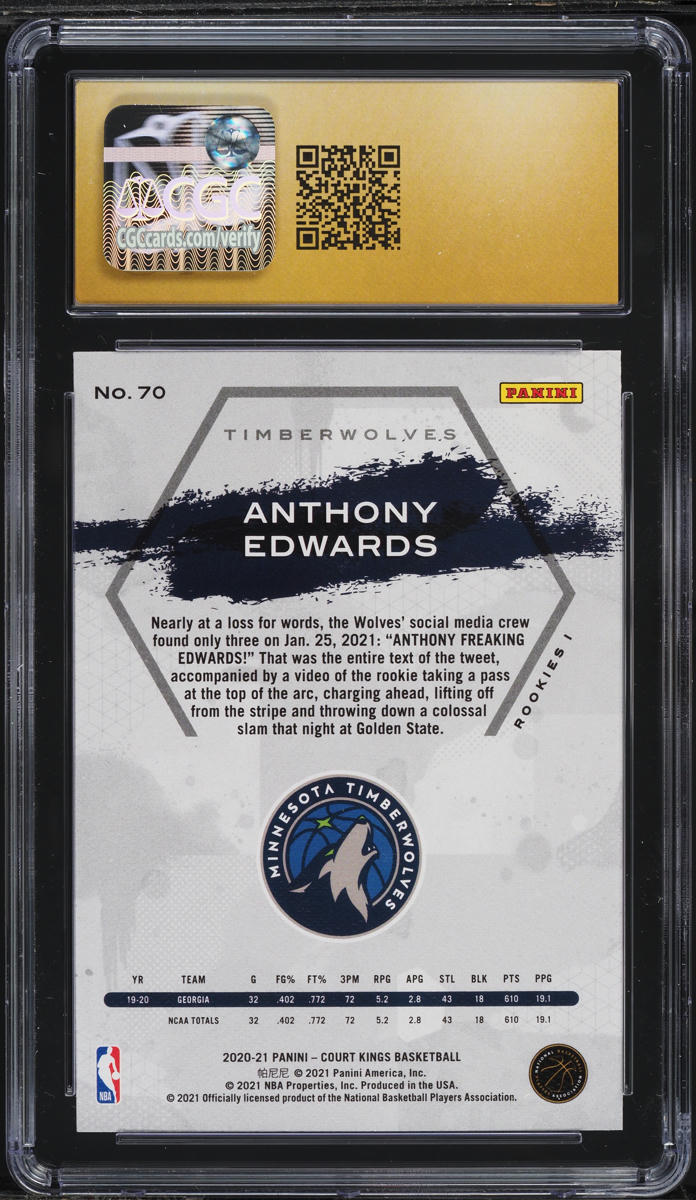 2020 Panini Court Kings Anthony Edwards ROOKIE #70 CGC 10 PRISTINE