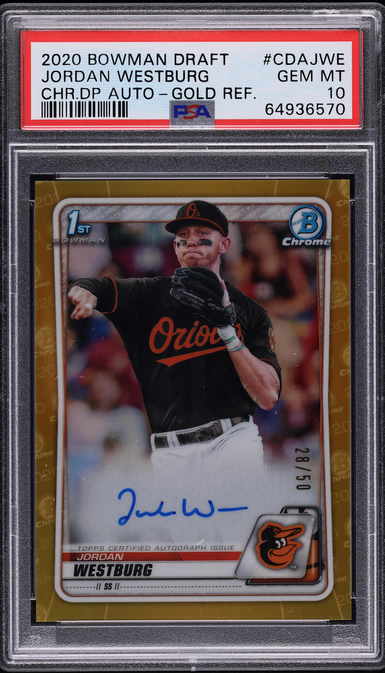 2020 Bowman Chrome Gold Refractor Jordan Westburg ROOKIE AUTO /50 #CDAJWE PSA 10