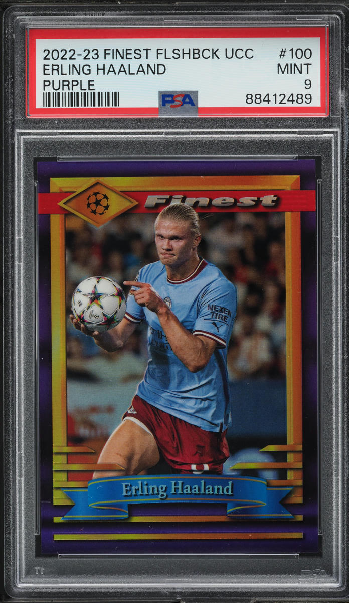 2022 Finest Flashbacks UEFA Purple Erling Haaland /15 #100 PSA 9