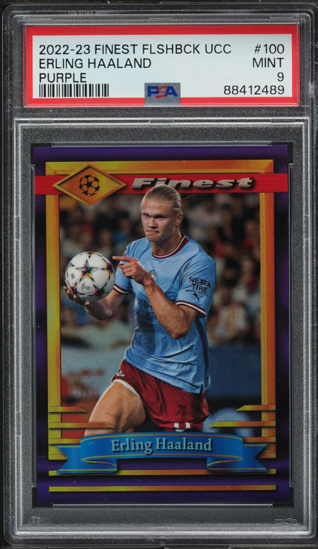 2022 Finest Flashbacks UEFA Purple Erling Haaland /15 #100 PSA 9