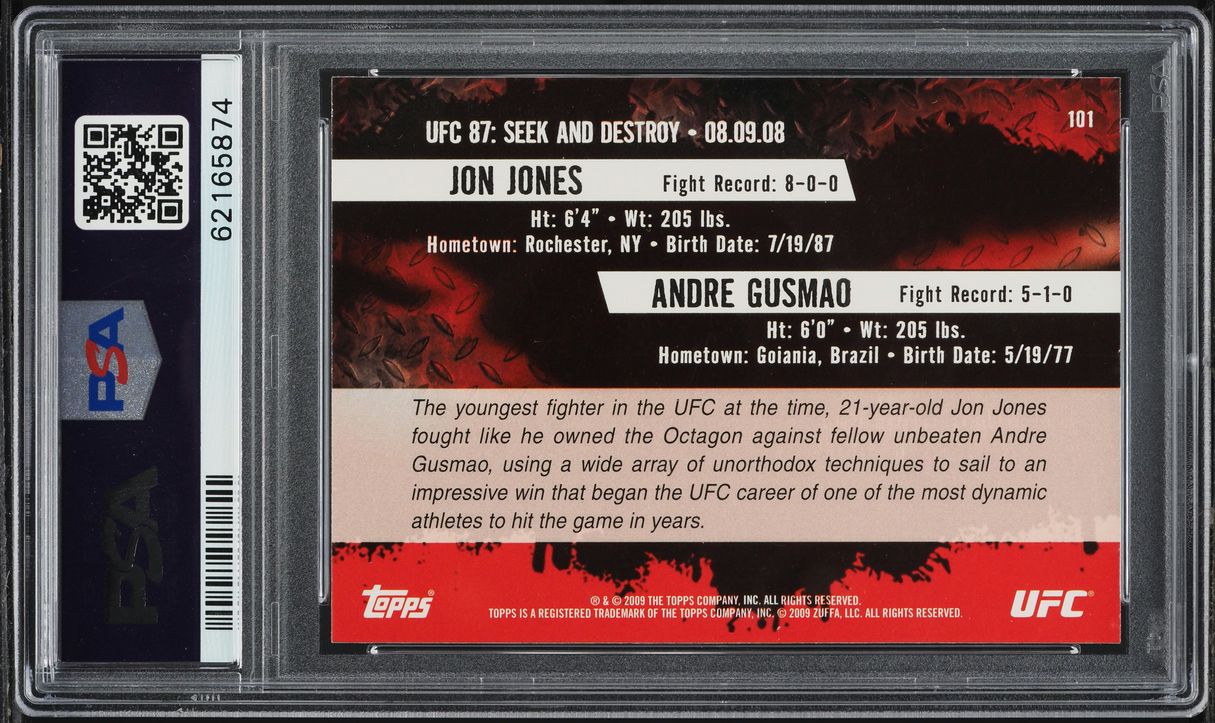 2009 Topps UFC Round 2 Jon Jones & Andre Gusmao ROOKIE #101 PSA 7 NRMT