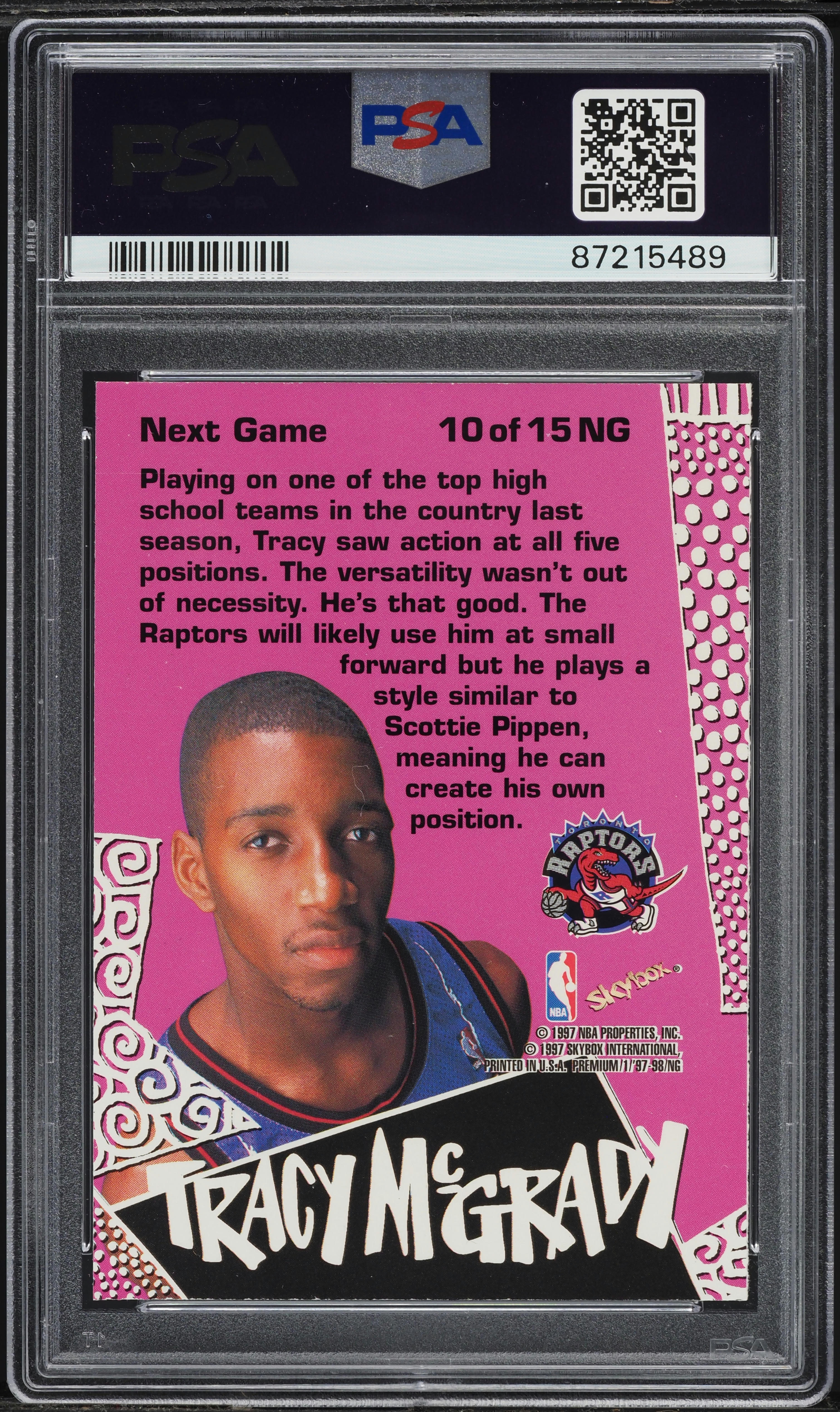 1997 Skybox Premium Next Game Tracy McGrady ROOKIE #10 PSA 8 NM-MT