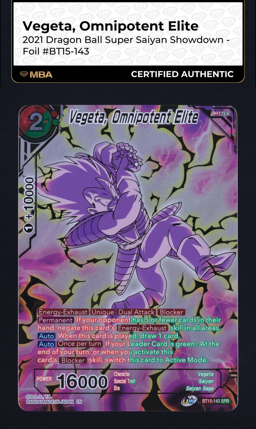 2021 Dragon Ball S Saiyan Showdown Foil Vegeta, Omnipotent Elite #143 MBA AUTH on Fanatics Collect 2021 Dragon Ball S Saiyan Showdown Foil Vegeta, Omnipotent Elite #143 MBA AUTH on Fanatics Collect