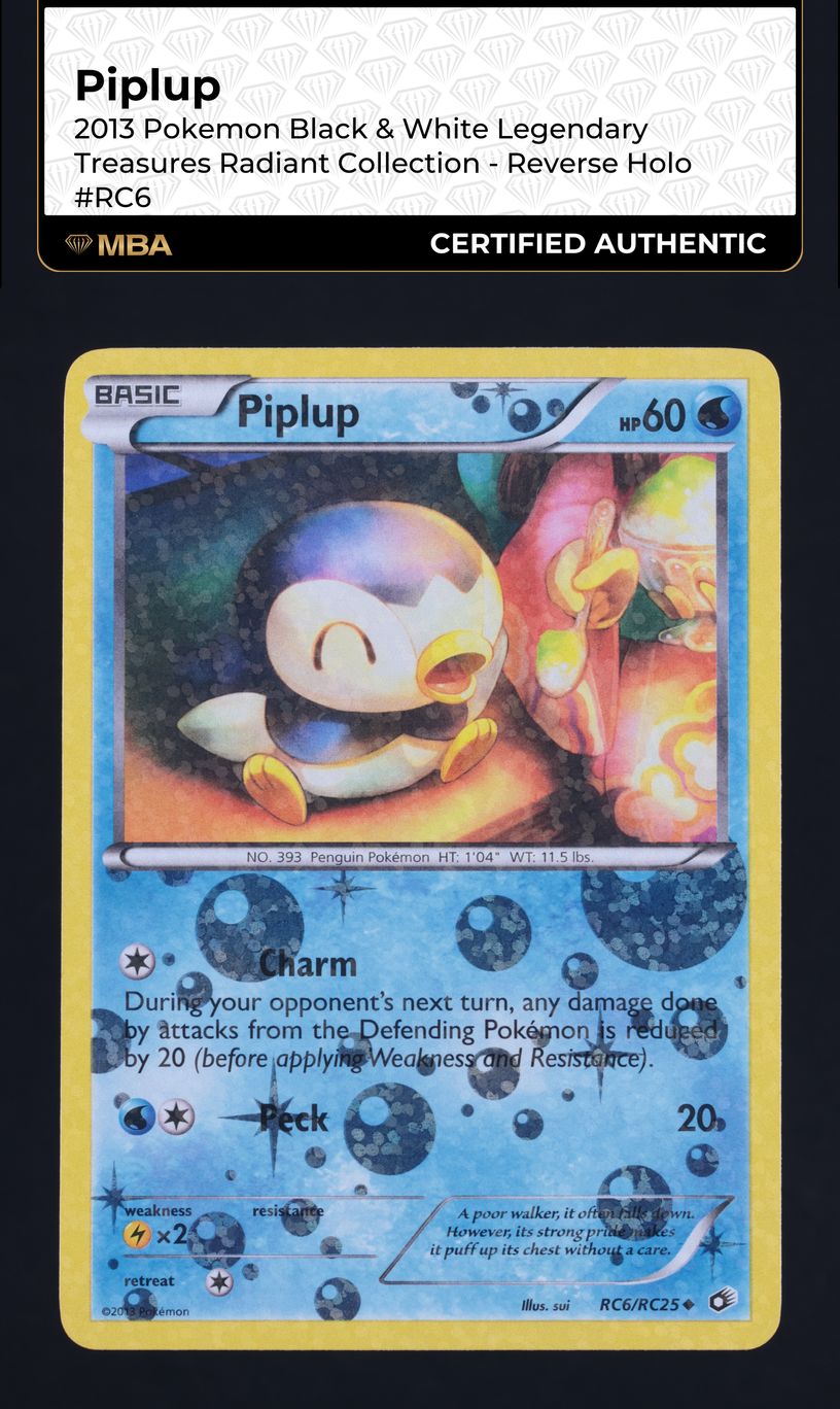 2013 Pokemon BW Legendary Treasures Radiant Reverse Holo Piplup #RC6 MBA  AUTH on Fanatics Collect