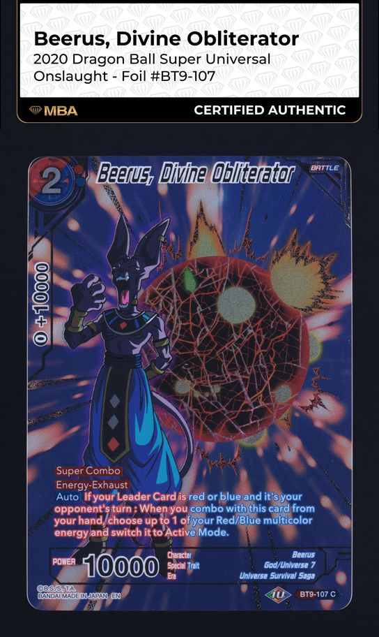 2020 Dragon Ball S Universal Onslaught Foil Beerus, Divine Obliterator MBA AUTH on Fanatics Collect 2020 Dragon Ball S Universal Onslaught Foil Beerus, Divine Obliterator MBA AUTH on Fanatics Collect
