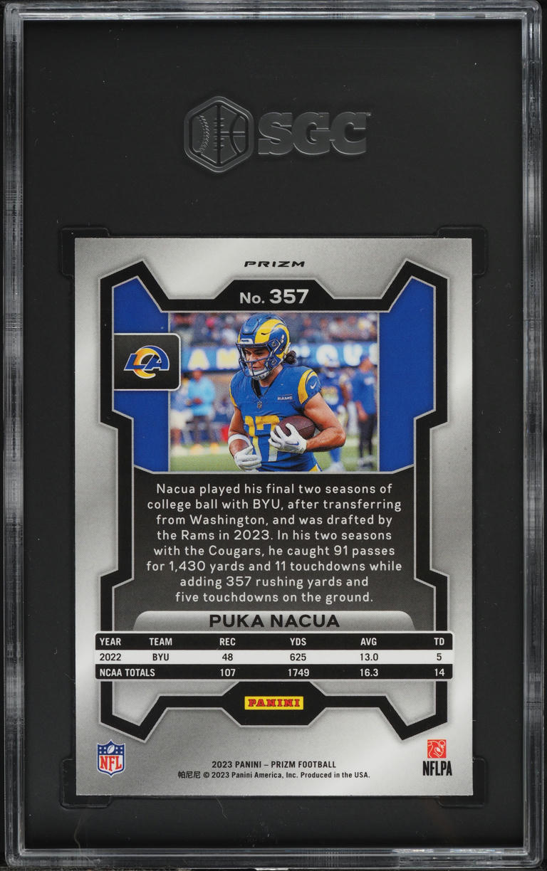 2023 Panini Prizm Lazer Puka Nacua ROOKIE #357 SGC 10 GEM MINT