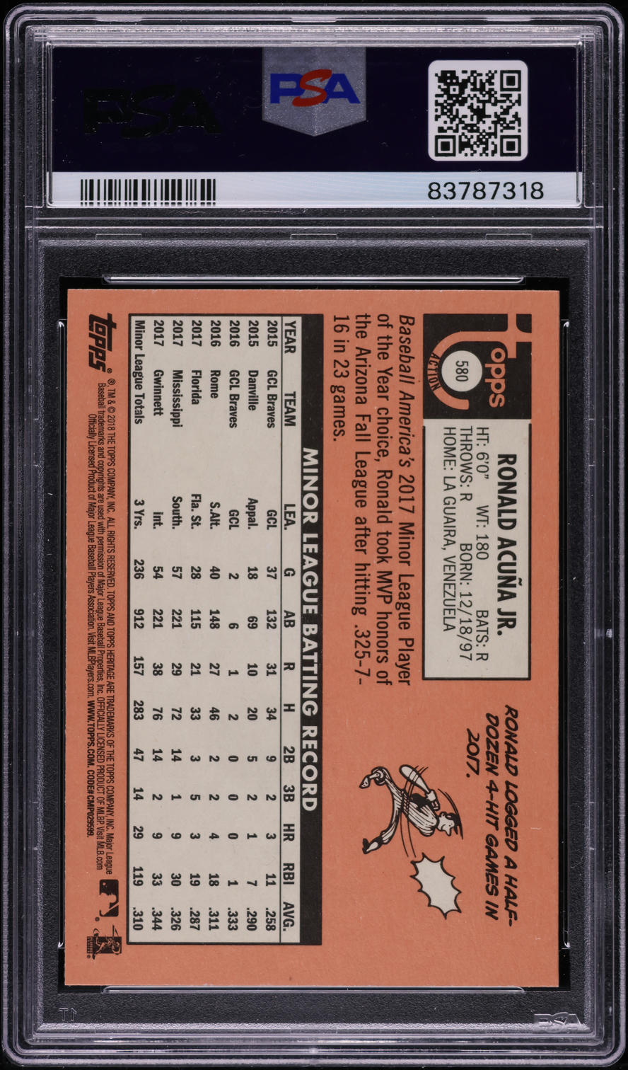 2018 Topps Heritage Action Ronald Acuna Jr. ROOKIE #580 PSA 10 GEM MINT