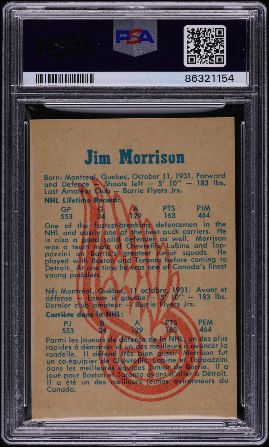 1960 Parkhurst Jim Morrison #61 PSA 8 NM-MT