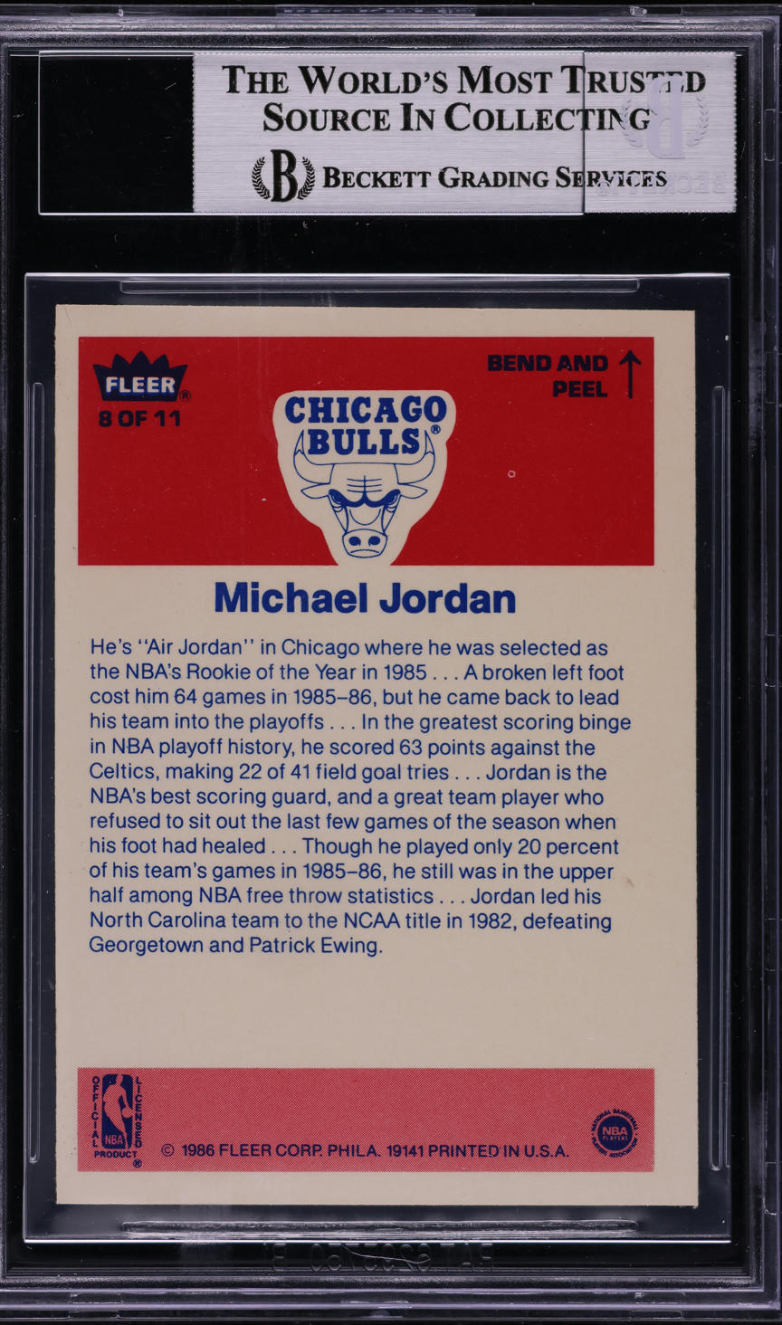 1986 Fleer Sticker Michael Jordan ROOKIE #8 BGS 7 NRMT