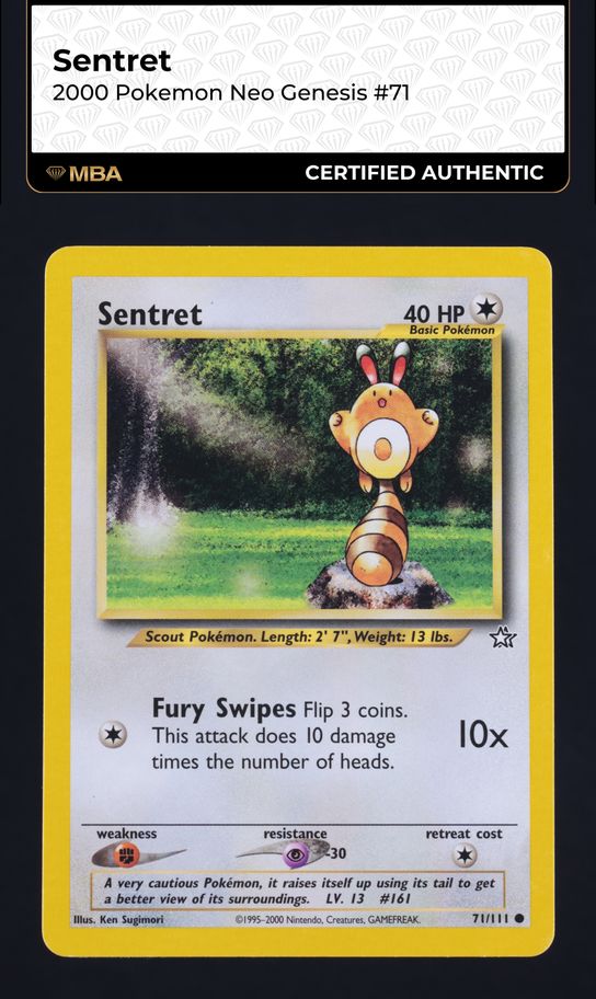 sentret pokemon card value 2000 Japanese Meiji Promo Gold Foil CGC 9 MINT on Fanatics Collect Common Retreat cost Sentret (16) 2008 Pokemon Pop