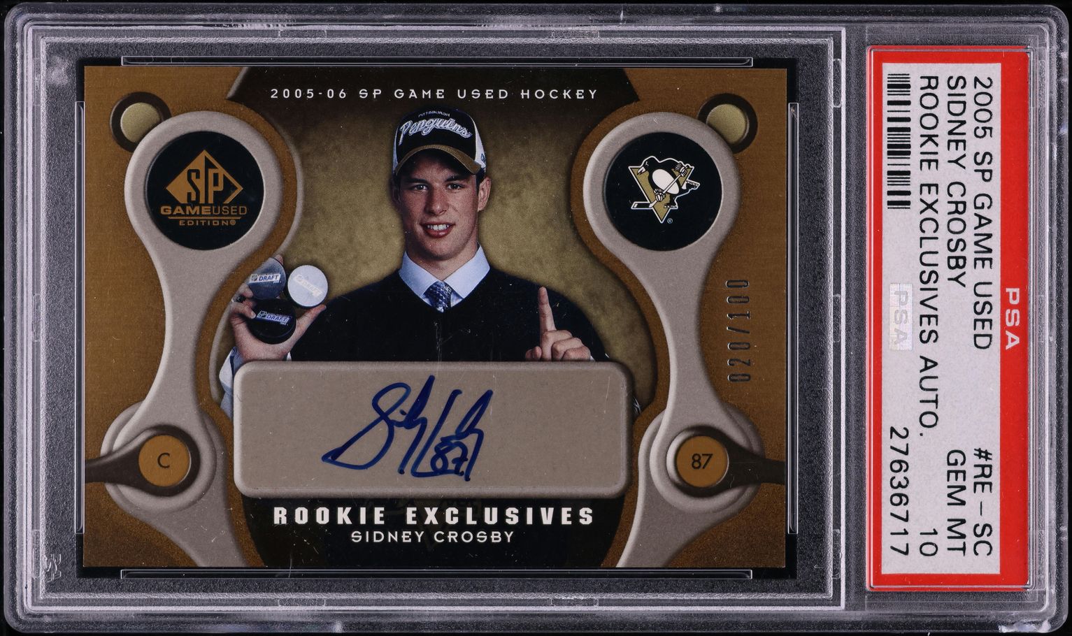 2005 SP Game Used Exclusives Sidney Crosby ROOKIE AUTO /100 #RE-SC PSA 10 GEM
