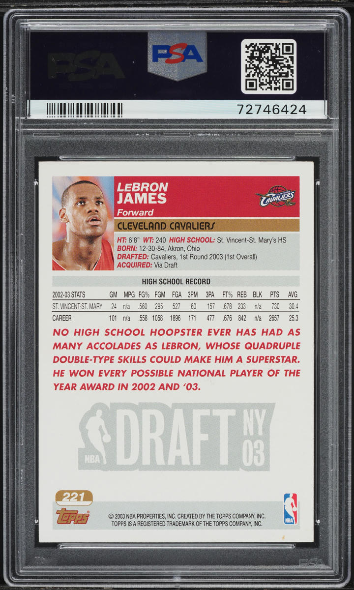 2003 Topps Collection LeBron James ROOKIE #221 PSA 6 EXMT