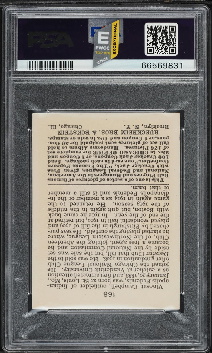 1915 Cracker Jack Vin Campbell #168 PSA 7 NRMT (PWCC-E)