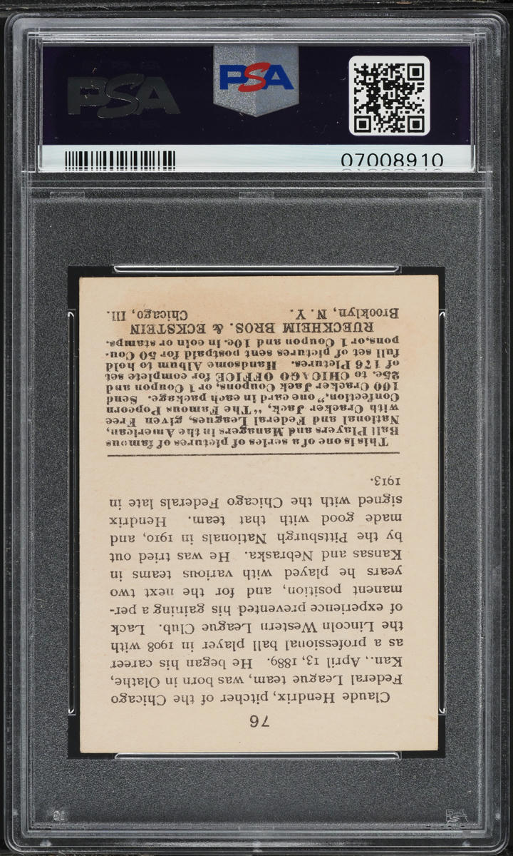 1915 Cracker Jack Claude Hendrix #76 PSA 7 NRMT