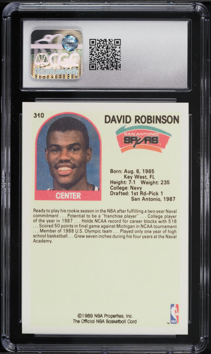 1989 Hoops David Robinson ROOKIE #310 CGC 10 GEM MINT