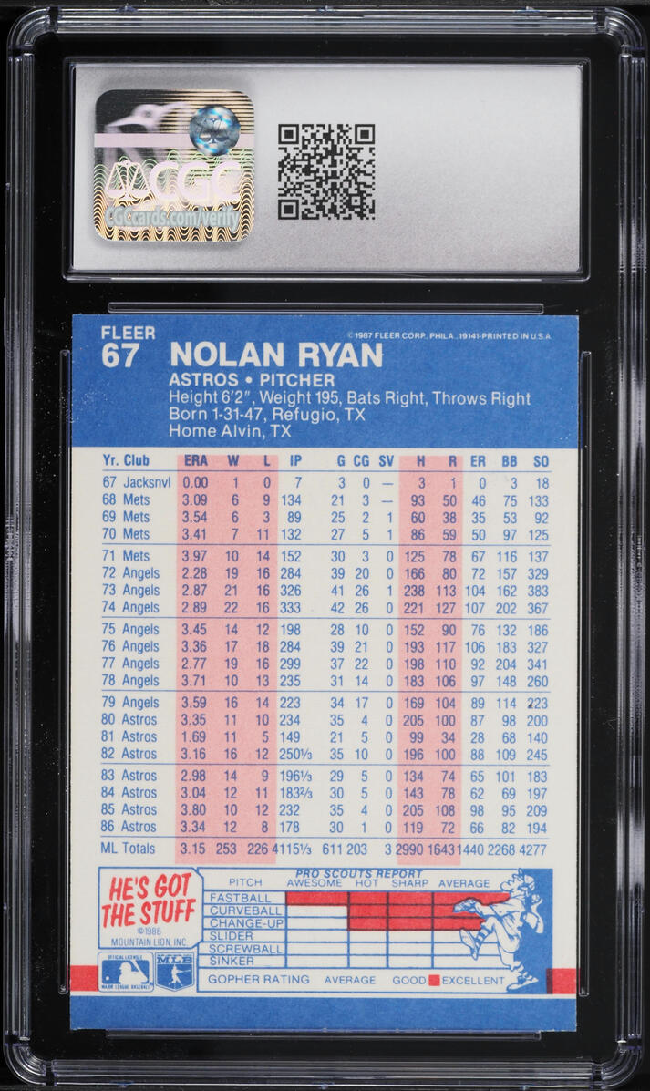 1987 Fleer Nolan Ryan #67 CGC 8 NM-MT