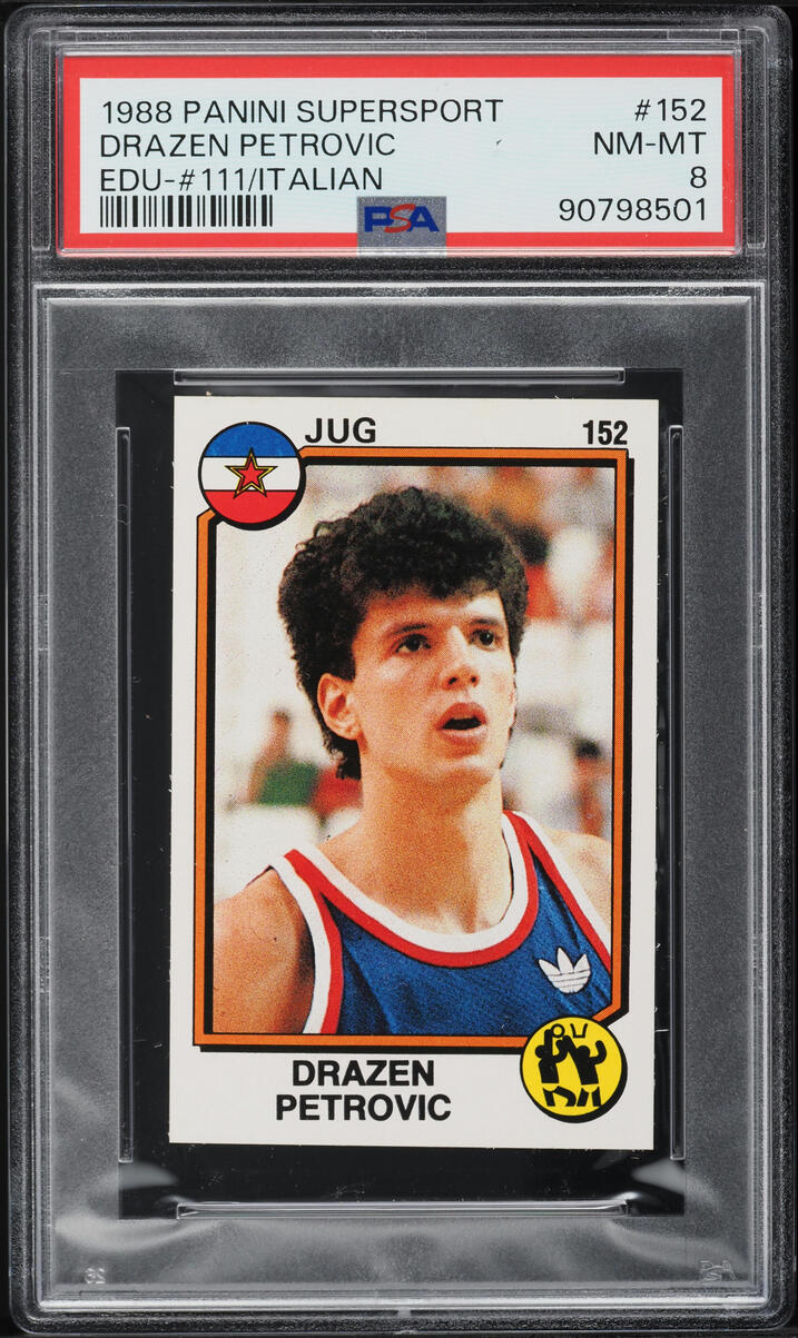 1988 Panini Supersport Italian Drazen Petrovic & Edu ROOKIE #152 PSA 8 NM-MT