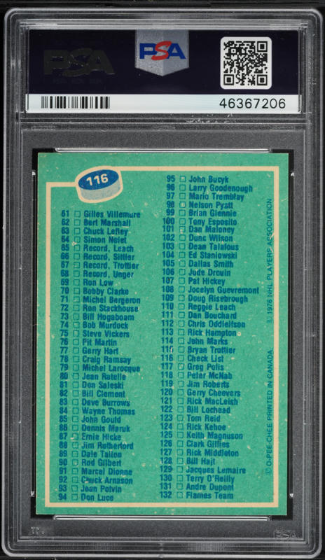 1976 O-Pee-Chee Hockey Checklist 1-132 #116 PSA 8 NM-MT on