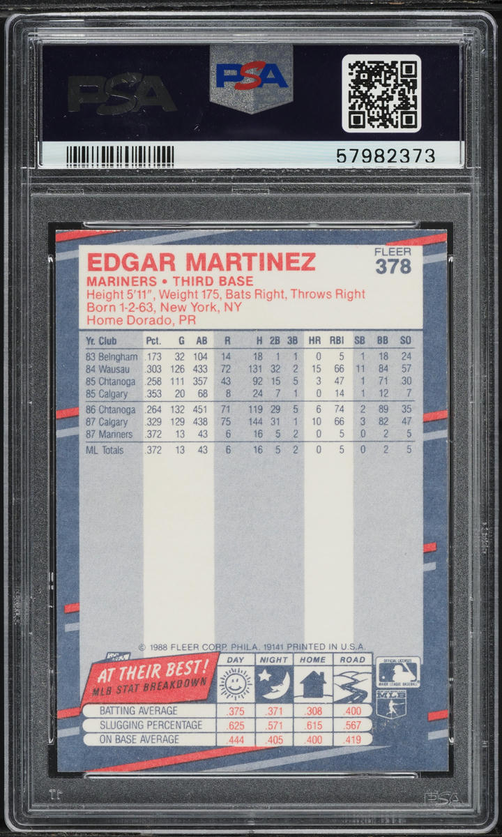 1988 Fleer Edgar Martinez ROOKIE #378 PSA 10 GEM MINT