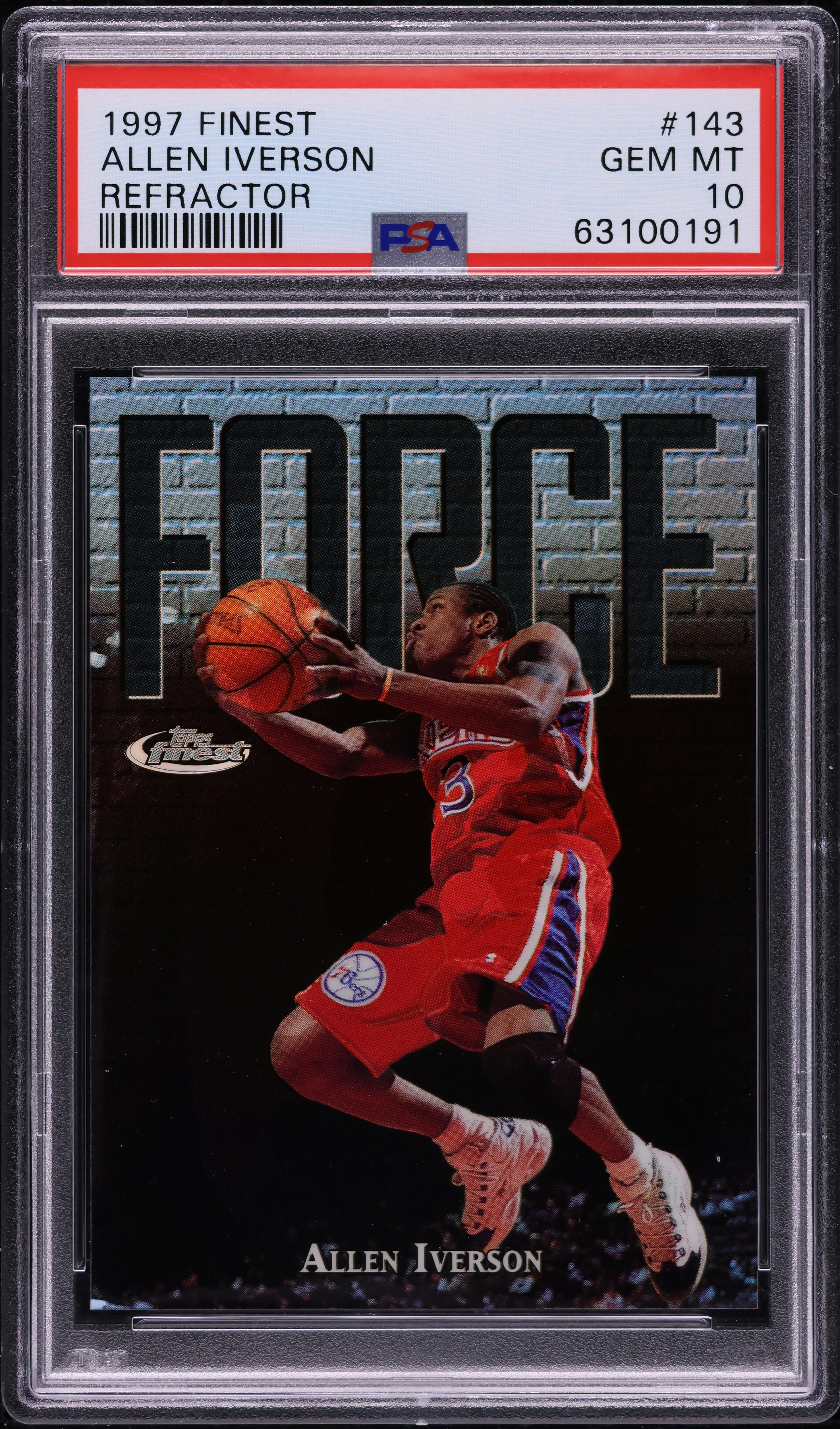 1997 Finest Refractor Allen Iverson /1090 #143 PSA 10 GEM MINT on