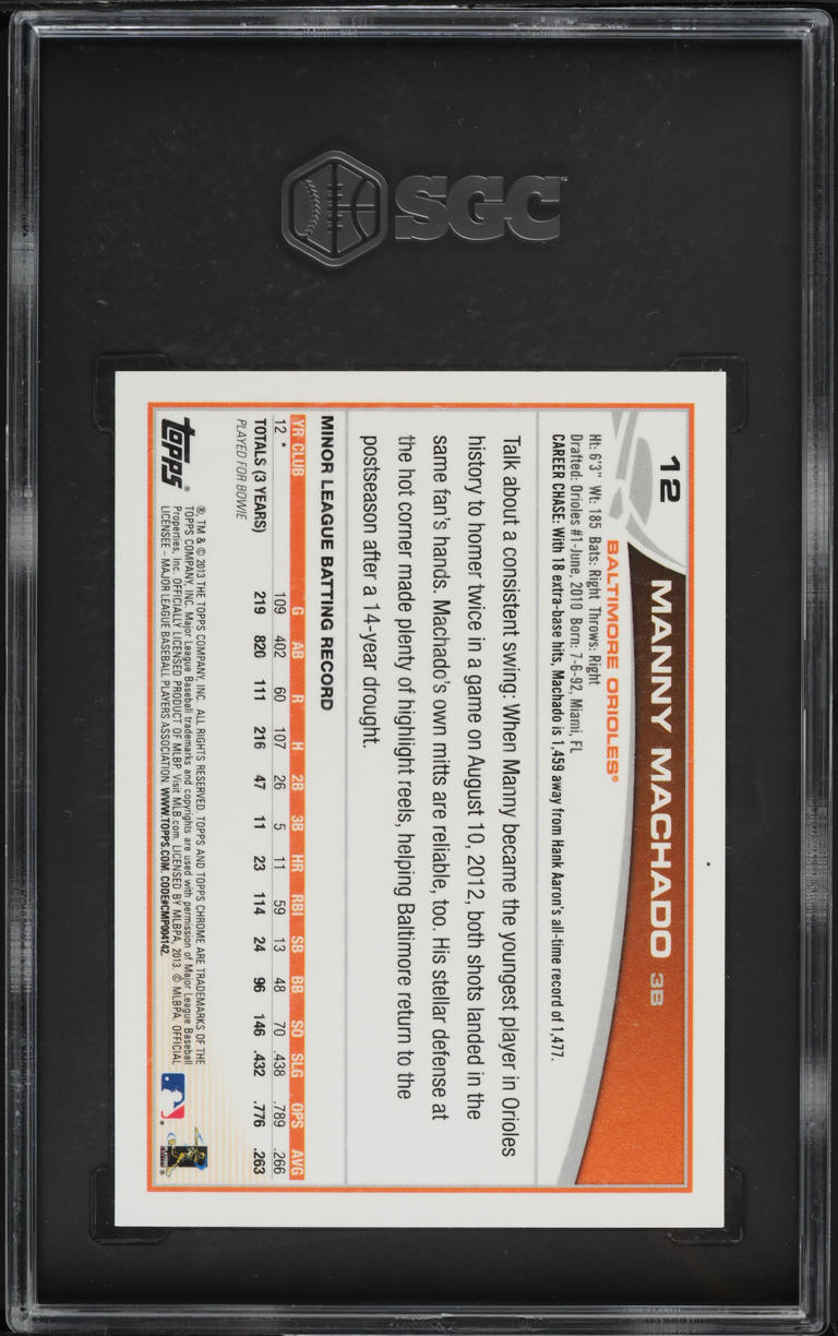 2013 Topps Chrome Manny Machado ROOKIE AUTO #12 SGC 9.5 MINT+