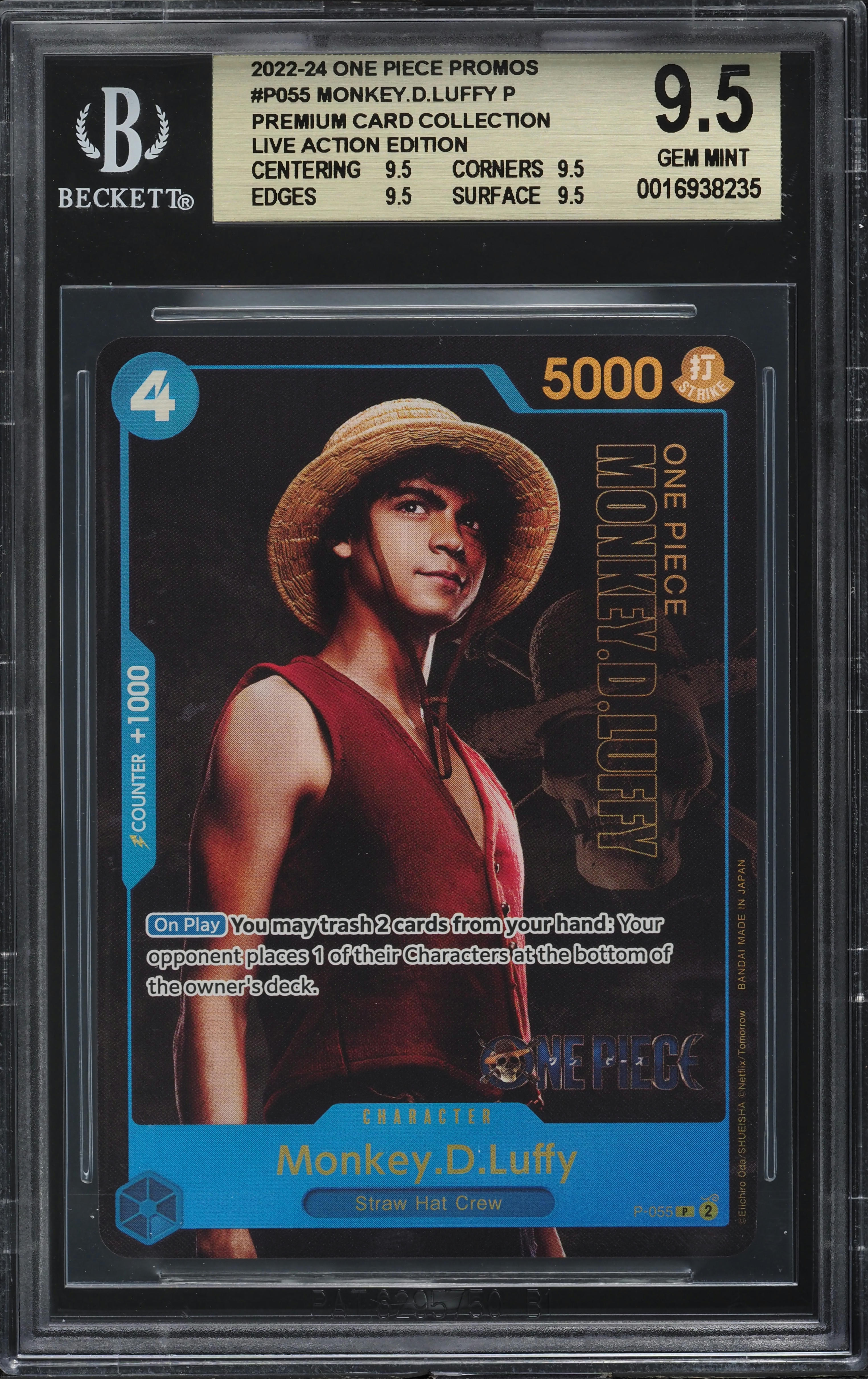 2022 One Piece Premium Live Action Monkey D.Luffy P #P-055 BGS 9.5