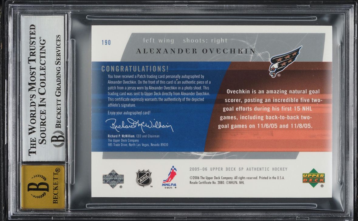 2005 SP Authentic Limited Alexander Ovechkin ROOKIE PATCH AUTO /100 #190 BGS 9