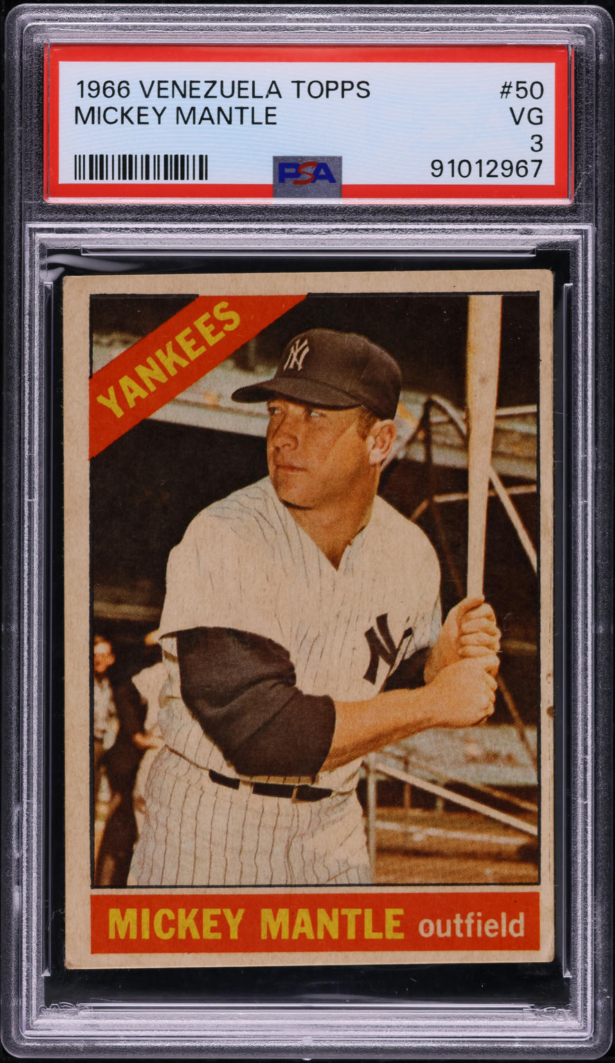 1966 Venezuela Topps Mickey Mantle #50 PSA 3 VG