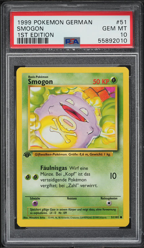 1999 Pokemon German Base Set 1st Edition Koffing #51 PSA 10 GEM