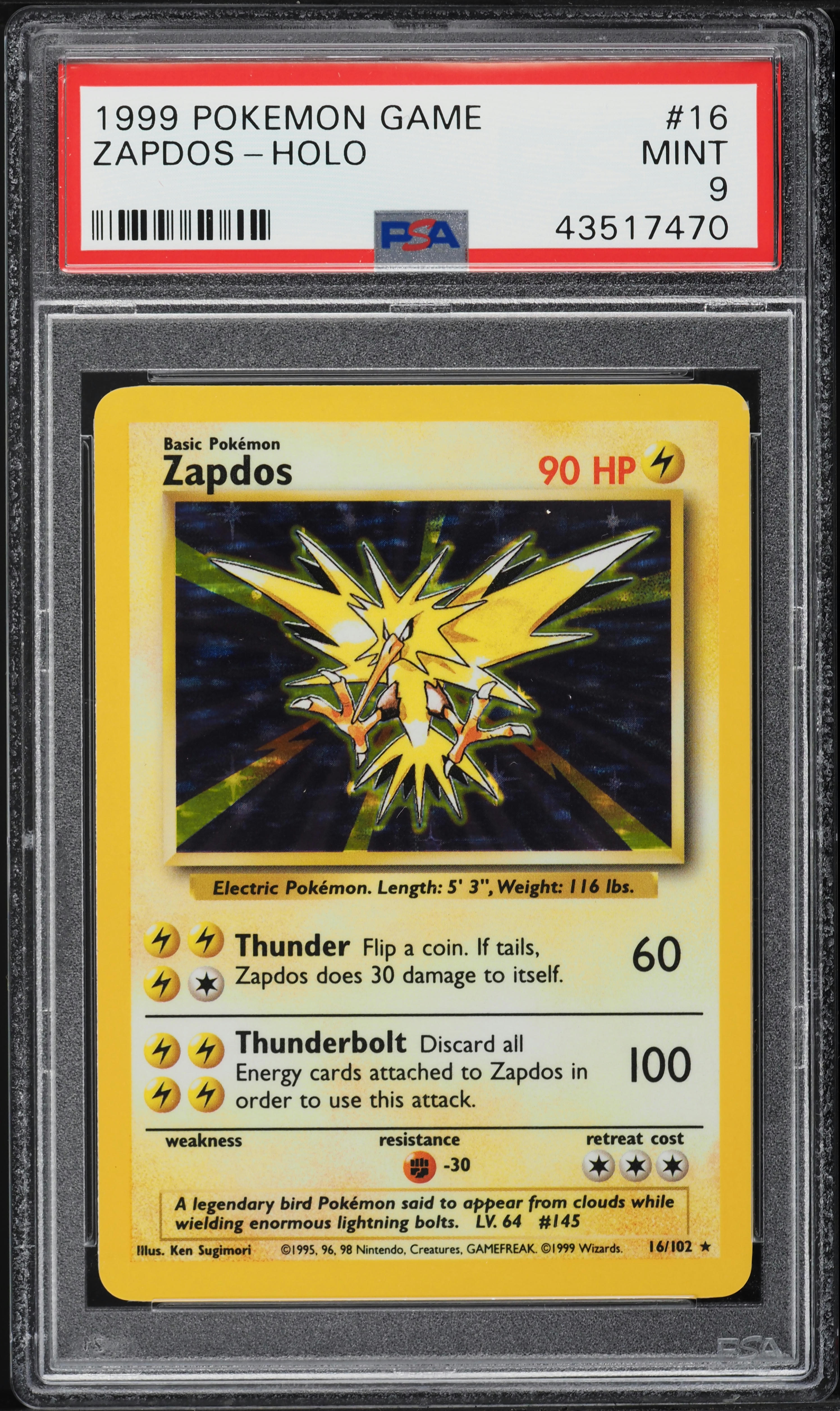 1999 Pokemon Base Set Holo Zapdos #16 PSA 9 MINT on Fanatics Collect