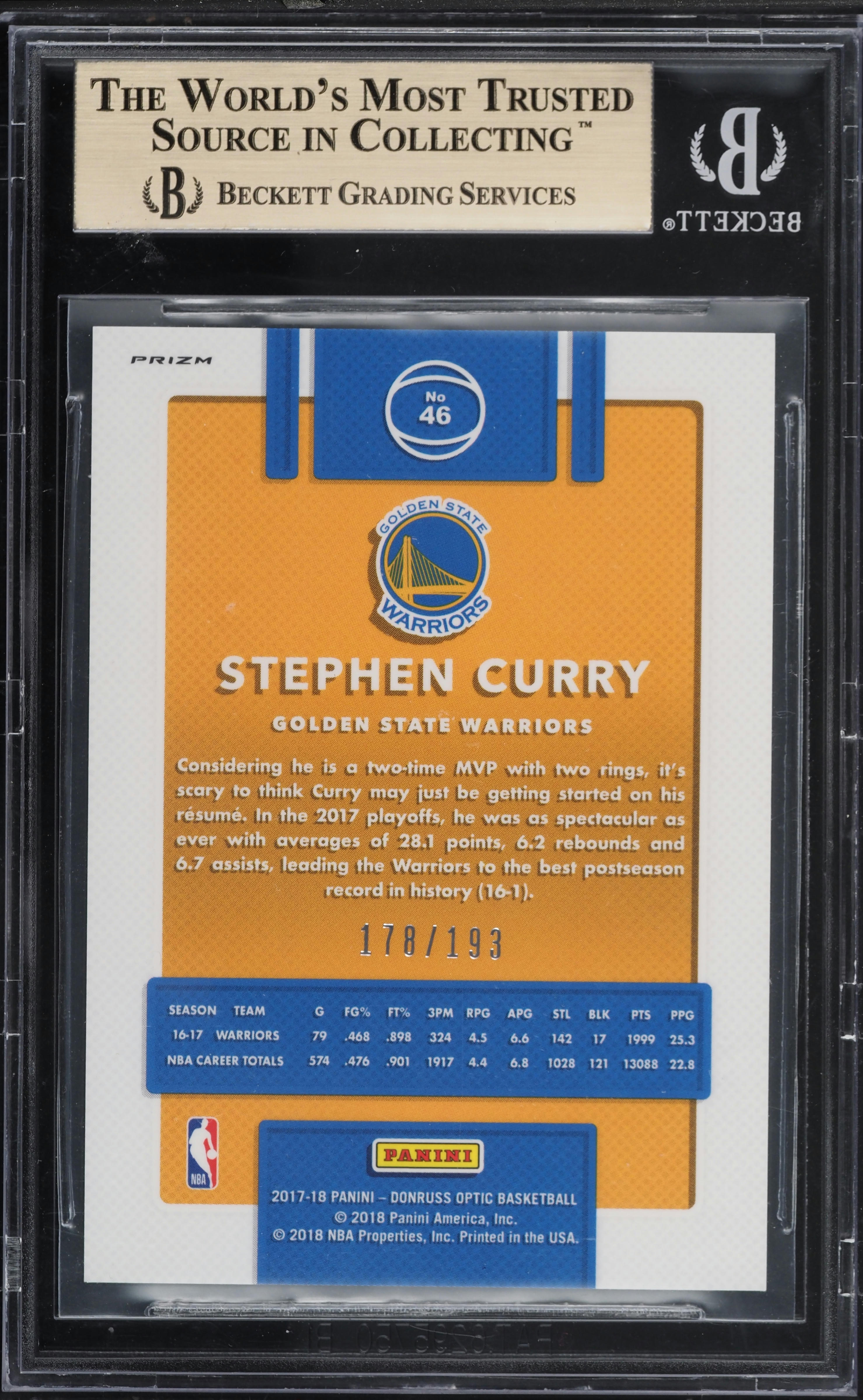 その他 PSA10 STEPHEN CURRY DONRUSS OPTIC NBA 2017 Donruss Optic Fast Break Orange Stephen Curry /193 #46 BGS 10