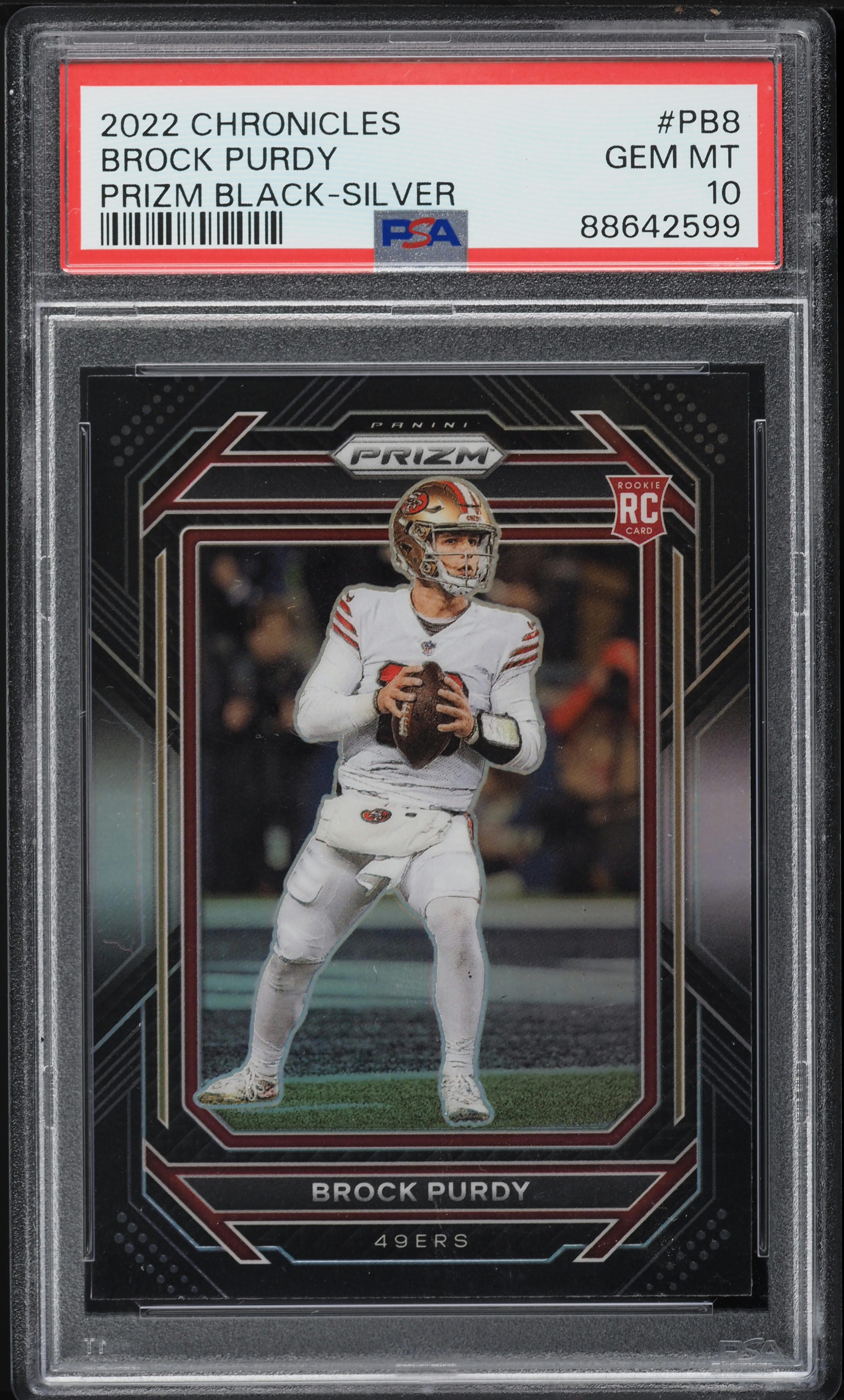2022 Panini Chronicles Prizm Black Silver Brock Purdy ROOKIE PSA