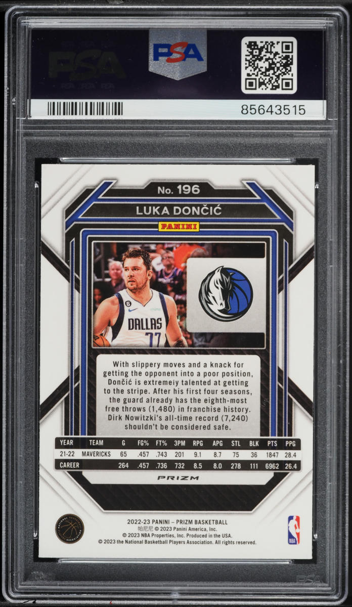 2022 Panini Prizm White Sparkle Luka Doncic #196 PSA 9 MINT on