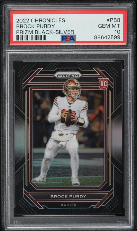 2022 Panini Chronicles Prizm Black Silver Brock Purdy ROOKIE PSA