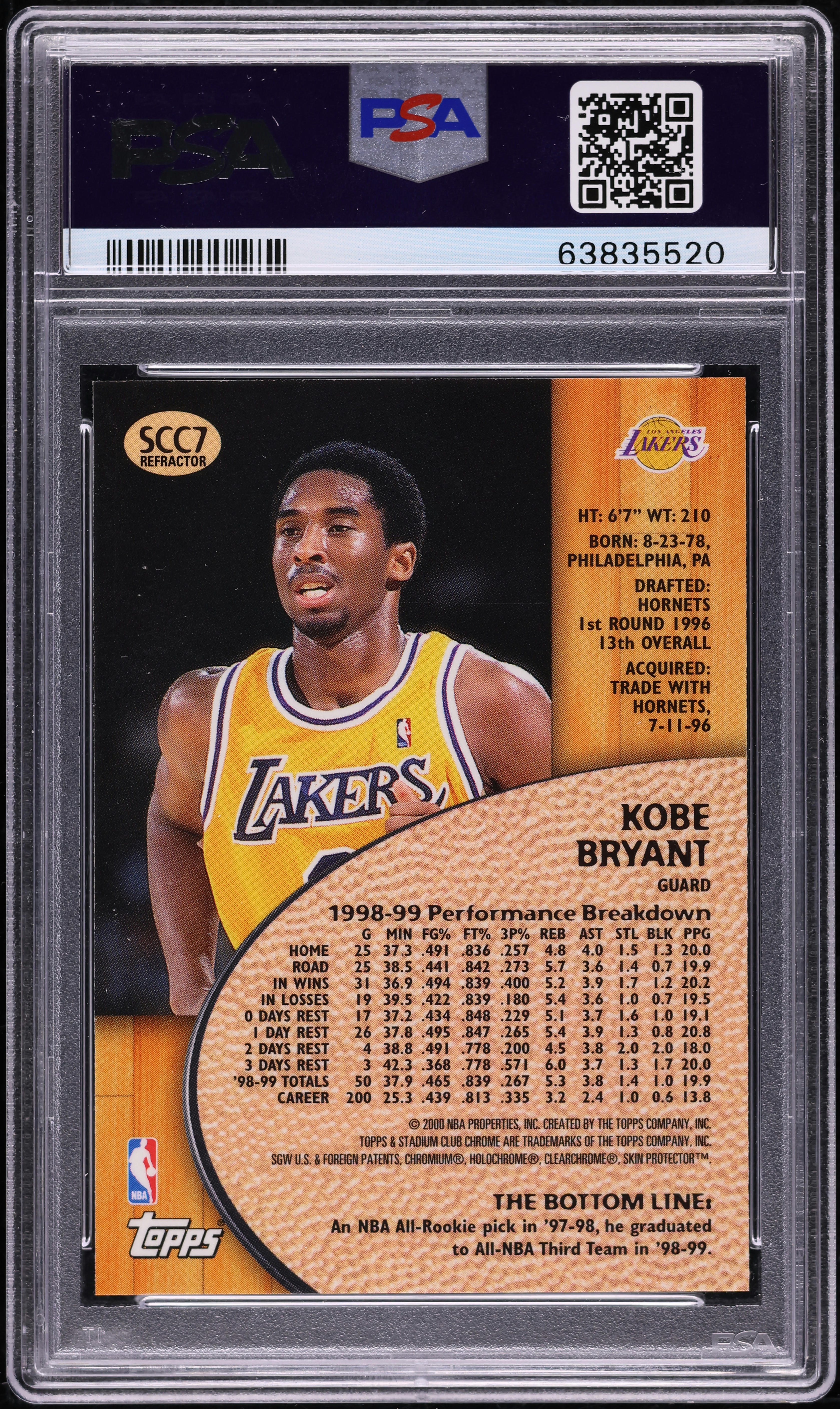 1999 Stadium Club Chrome Previews Refractor Kobe Bryant #SCC7 PSA