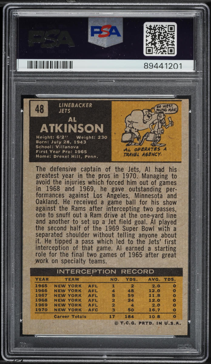 1971 Topps Football Al Atkinson #48 PSA 5 EX