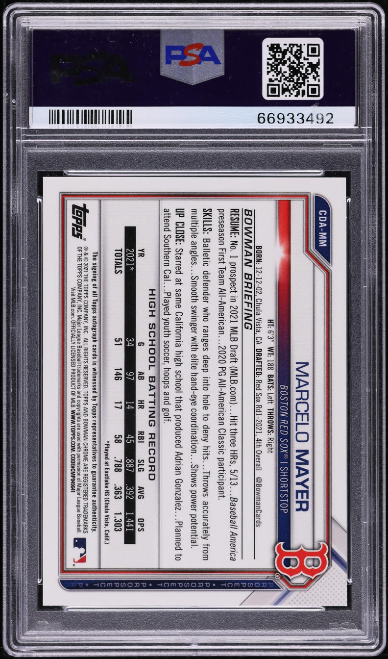 2021 Bowman Chrome Gold Refractor Marcelo Mayer PROSPECT AUTO DNA 10 /50 PSA 10