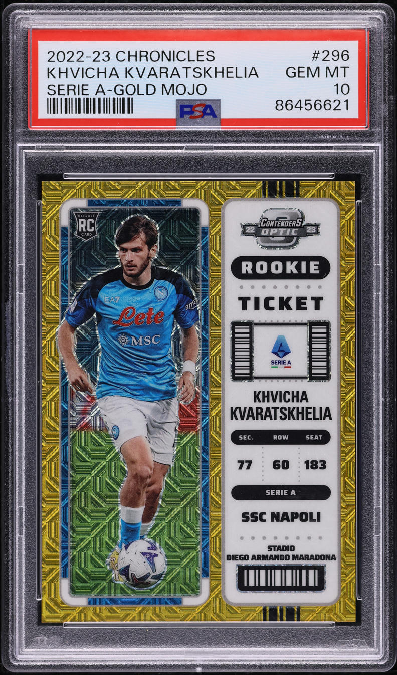 2022 Panini Chronicles Serie A Gold Mojo Khvicha Kvaratskhelia RC /10 PSA 10