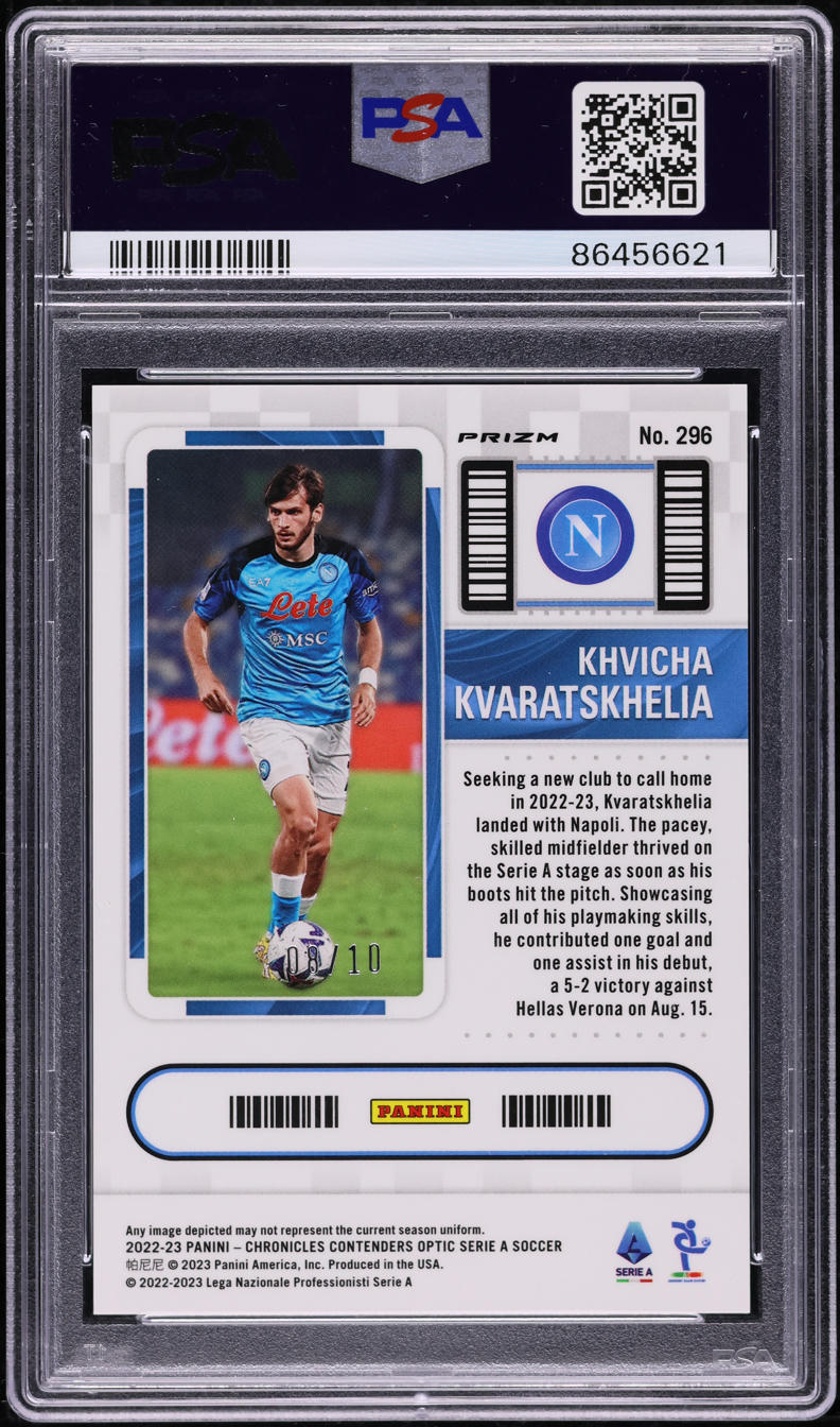 2022 Panini Chronicles Serie A Gold Mojo Khvicha Kvaratskhelia RC /10 PSA 10