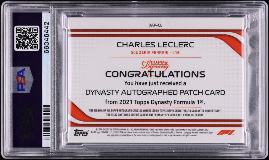 2021 Topps Dynasty Formula 1 F1 Red Charles Leclerc PATCH AUTO /5