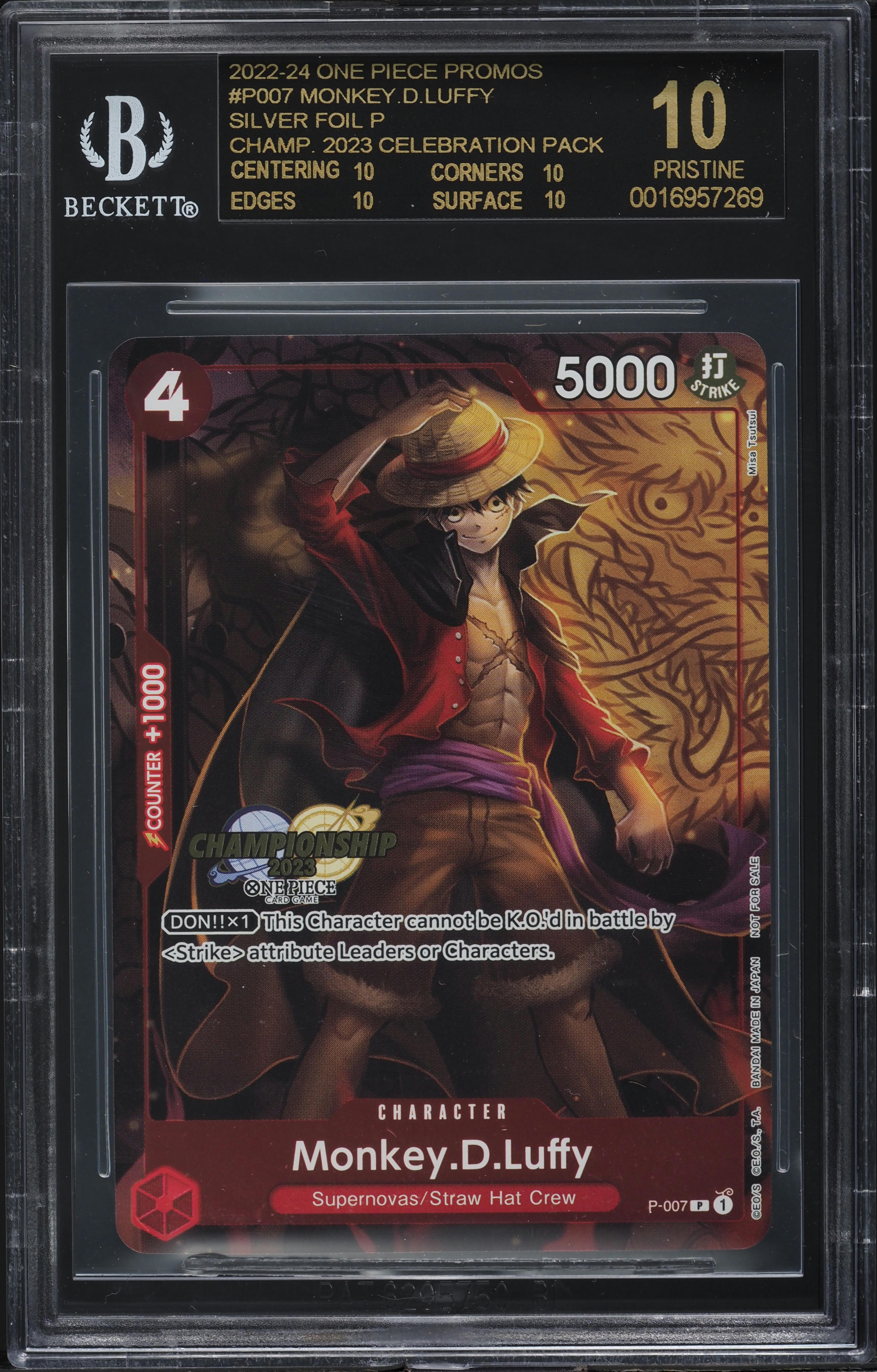 2022 One Piece Championship Promo Silver Foil Monkey D. Luffy BGS