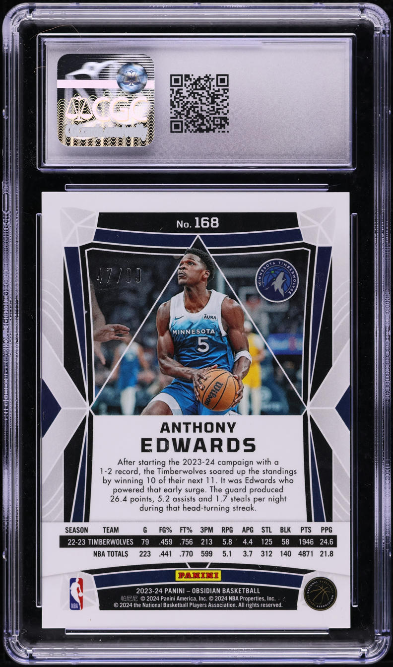 2023 Panini Obsidian Electric Etch Orange Flood Anthony Edwards /99 #168 CGC 10
