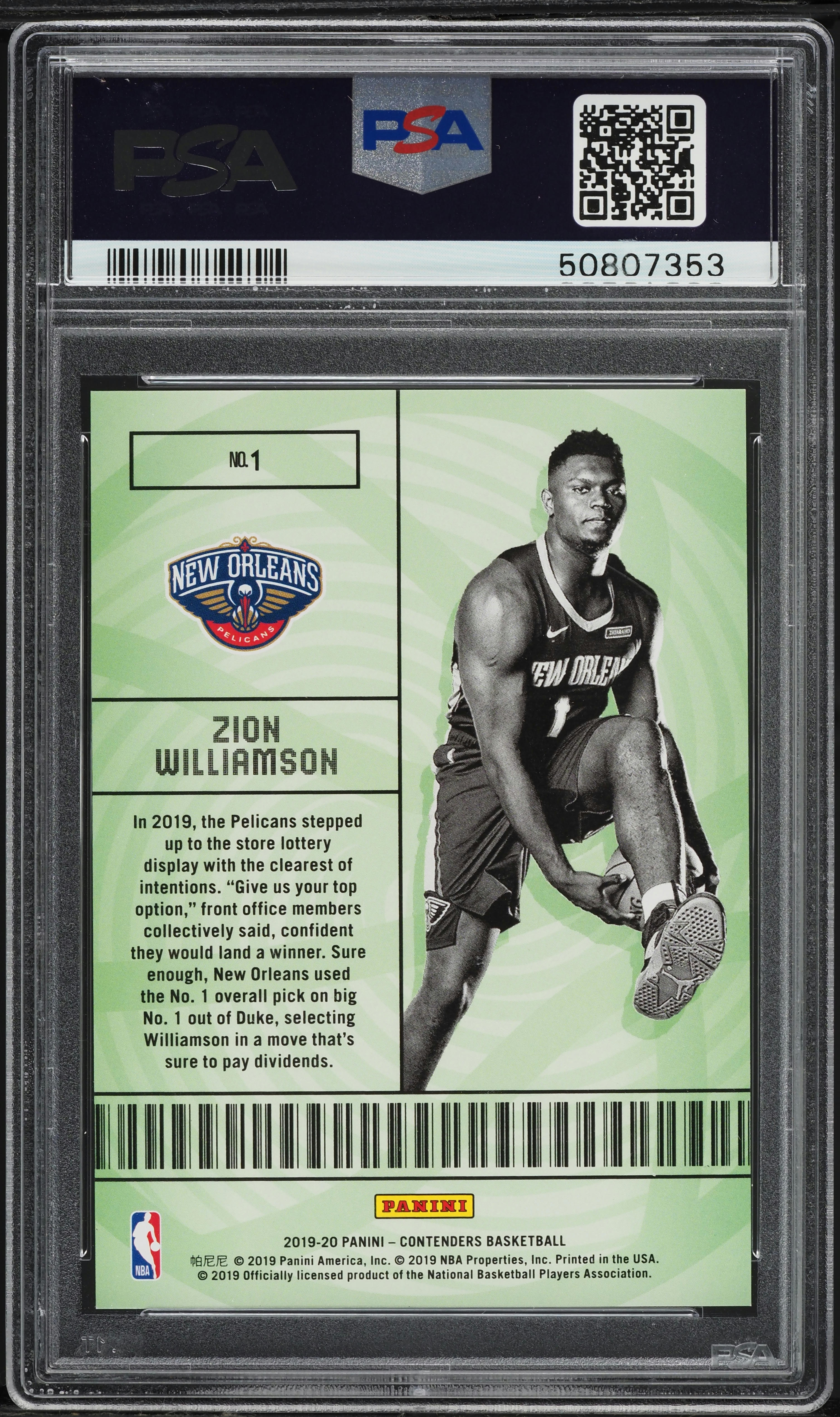 2019 Panini Contenders Lottery Ticket Zion Williamson ROOKIE #1