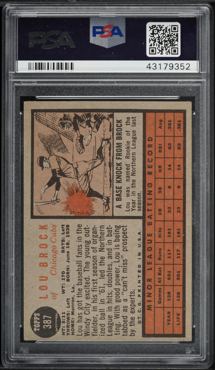 1962 Topps Lou Brock ROOKIE #387 PSA 4 VGEX
